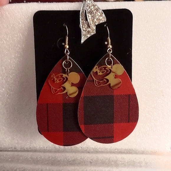Mickey Goes Buffalo Check Plaid Earrings - Picture 11 of 11
